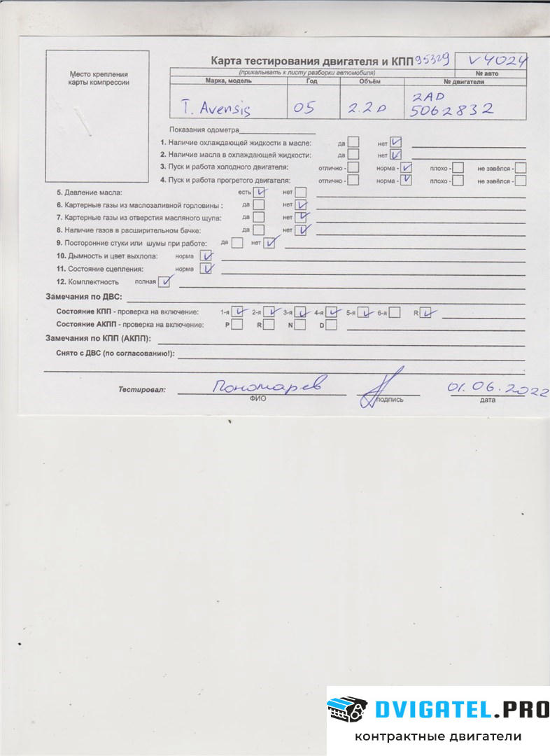 Двигатель Toyota Avensis 2 2003 - 2008 2AD-FHV 2.2 л., Дизель, D-4D, артикул 7498793
